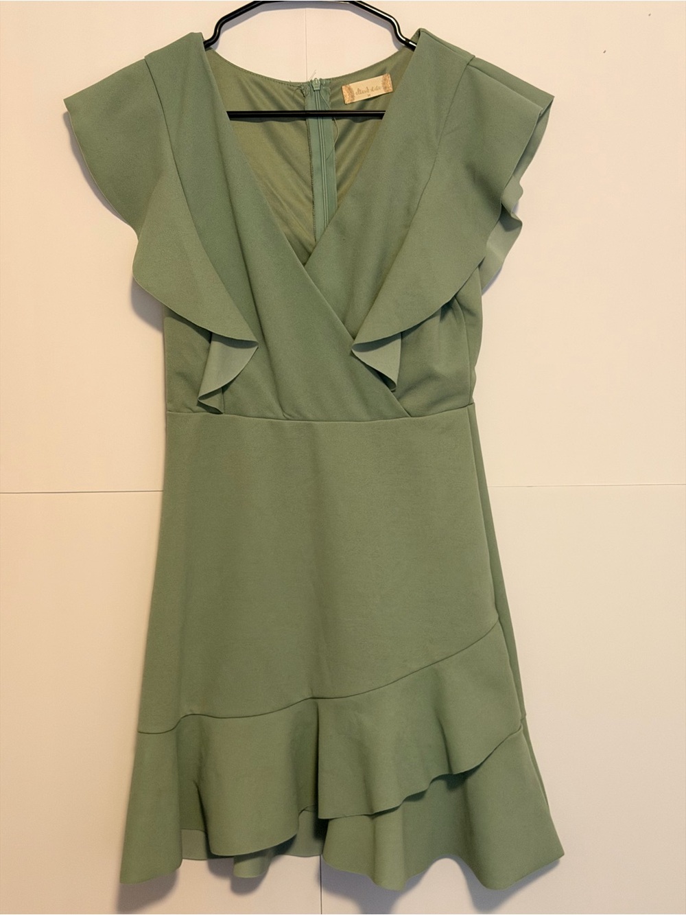 Altar'd State Sage Green Ruffle Wrap Mini Dress